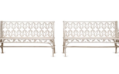 PAIR, VAL D'OSNE STYLE GOTHIC REVIVAL IRON BENCHES