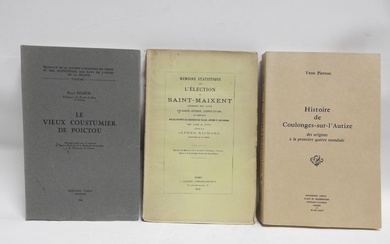 POITOU. 3 vols. FILHOL R. Le vieux coustumier de Poictou. Tardy Bourges, 1956. In 8...