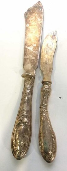 Pair Antique Sterling Silver Cement Cake Knives