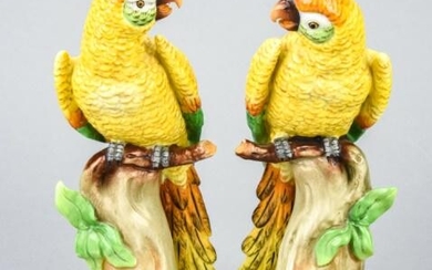 Pair Capodimonte Porcelain Parrot Figures