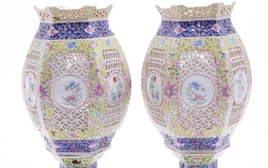 Pair Chinese Qin Republic Famille Rose Vases