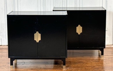 Pair Mid Century Modern Black Painted Cabinets