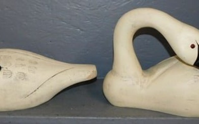 Pair Painted Wood Carved Swan Decoys