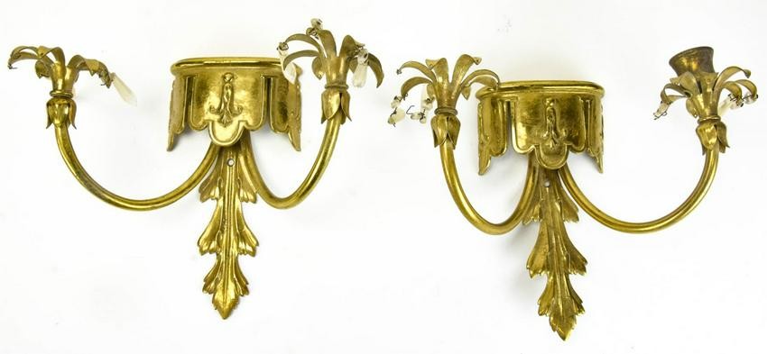 Pair Regency Style Brass Double Arm Sconces