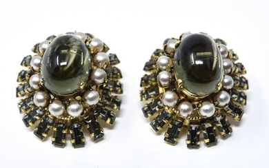 Pair Vintage Schreiner Clip on Cabochon Earrings