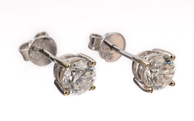 Pair of 14 kt gold brilliant-earrings , WG 585/000, 2...