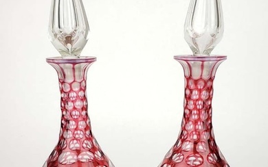 Pair of 19th C. Bohemian Ruby Red Decanters