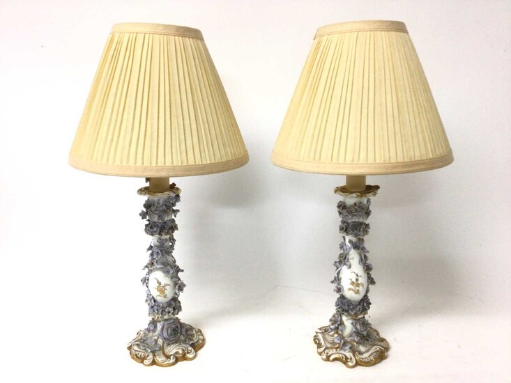 Pair of 19th century Limoges style porcelain candlesticks