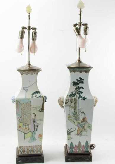 Pair of 19thC Chinese Mandarin Lamps