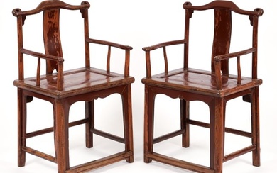 Pair of Antique Chinese Yokeback Armchairs