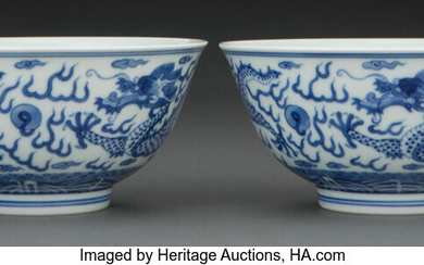 Pair of Blue and White Dragon Bowls (circa 1875)