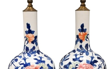 Pair of Famille Rose Chinese Porcelain Bottle Vases