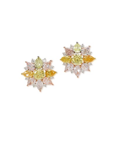 Pair of Fancy Intense Yellow Diamond and Coloured Diamond Earrings | 1.02及1.01克拉 濃彩黃色鑽石 配 彩色鑽石 耳環一對
