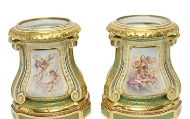 Pair of Fine German Vienna Style Painted Porcelain Vase