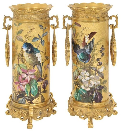 Pair of French Bronze & Porcelain Vases