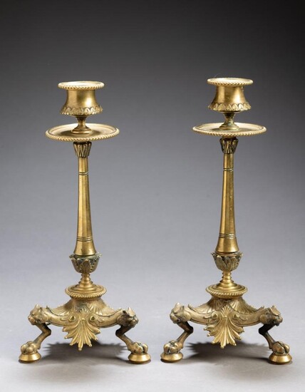 Pair of French Cast Brass Candlesticks, Circa 1830.