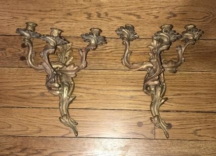 Pair of French Rococo Ormolu Candle Wall Sconces