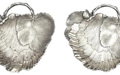Pair of French Sterling Silver Leaf-Form Dishes