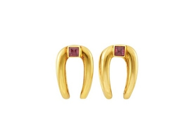Pair of Gold and Ruby Cufflinks, France