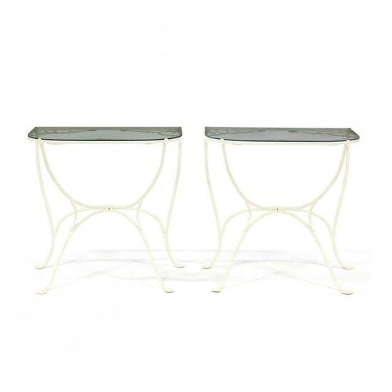 Pair of Iron and Glass Demilune Tables