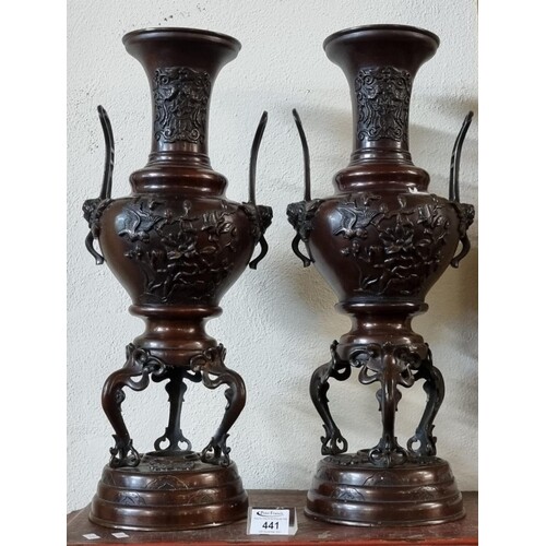 Pair of Japanese Meiji period patinated chestnut coloured br...
