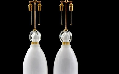 Pair of Large Murano Lamps with Faceted Embellishments