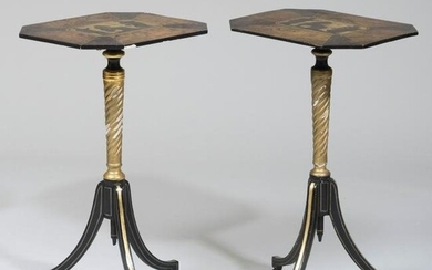 Pair of Regency Style Painted and Parcel-Gilt Side