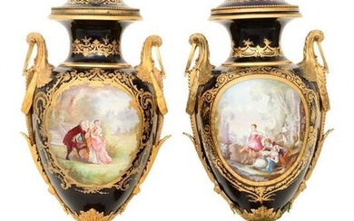 Two SÃ¨vres-Style Gilt Bronze-Mounted Porcelain Covered Urns