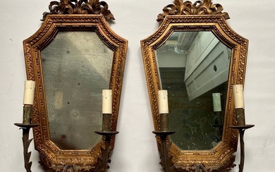 Pair of Venetian Mirror Applique (2) - Golden wood - 18th century