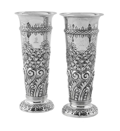 Pair of Victorian Sterling Silver Vases
