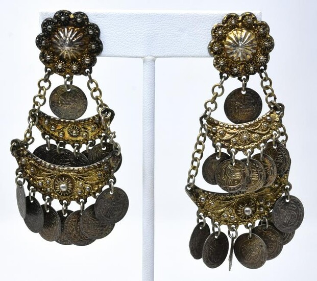 Pair of Vintage Gypsy Style Clip on Coin Earrings