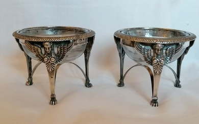 Pair of silver salerons Massif era 1st empire - .950 silver - France - Early 19th century