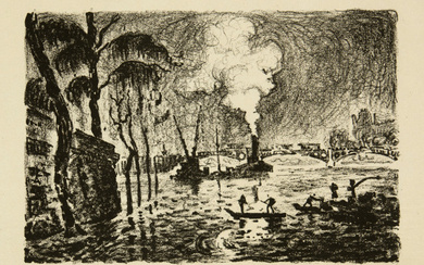 Paul Signac - 1863 Paris 1935 - La Seine en crue, en 1910 - Le Pont des Arts