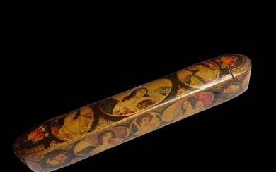Pen case - Lacquer - gol-e-bul-bul theme - Very fine lacquer qalamdanQajar dynasty - Iran - Qajar dynasty (1796–1925)