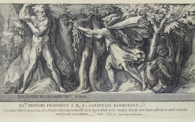 Cherubino Alberti (Borgo San Sepolcro, 1553 - Roma, 1615), Perseus transforms Atlas into a mountain with the head of Medusa (from Polidoro da Caravaggio)