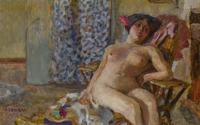 Pierre Bonnard, Nu assis, Fleurs dans les cheveux (Étude de nu)