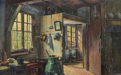 Pieter Stobbaerts (1865-1948), an interior, 62 x 71 cm