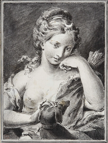 Pietro Antonio Novelli, Italian 1729-1804- Diana the Huntress; pen, black...