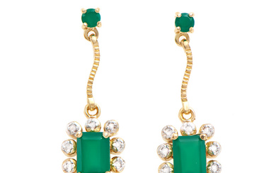 Plated 18KT Yellow Gold 1.79ctw Green Agate and Diamond Earrings