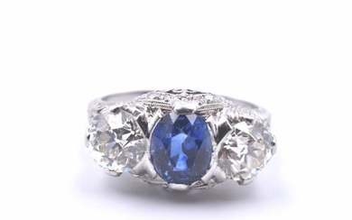 Platinum Diamond and Sapphire (Art Deco) Ring