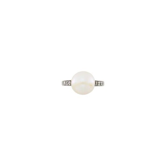 Platinum, Natural Freshwater Pearl and Diamond Ring