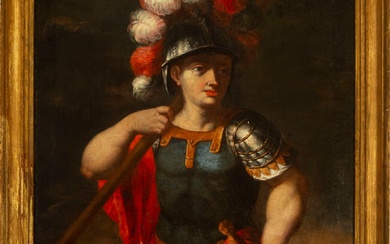 Portrait décoratif du légionnaire romain Longinus, Italie, XVIIe siècle École romaine Huile sur toile collée...