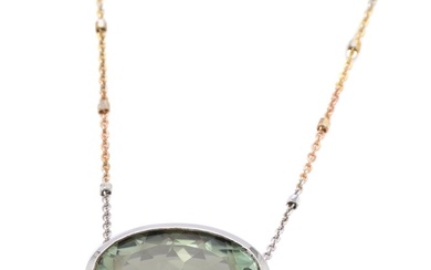 Prasiolite set in Sterling Silver with three tone necklace 45cm...