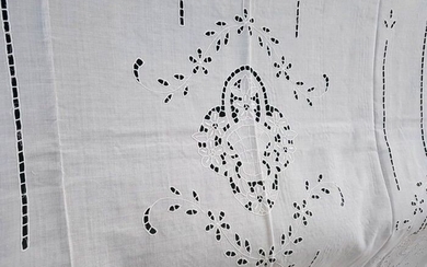 Pure linen curtain with hand carving embroidery 210 x 300 cm - Linen - 21st century