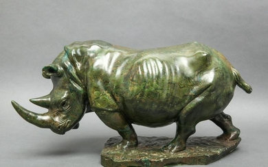 R. Kutinyu Green Stone Rhinoceros Sculpture