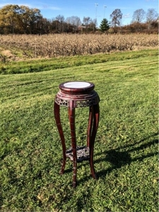 ROUND CHINESE PLANT STAND with MARBLE INSERT