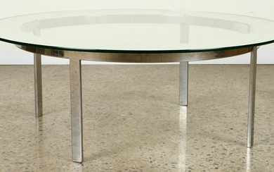 ROUND COFFEE TABLE CHROME BASE GLASS TOP C.1970