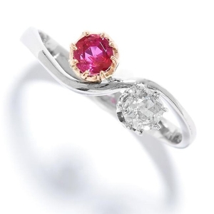 RUBY AND DIAMOND TOI ET MOI RING in platinum, set with