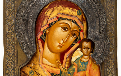 RUSSIAN FINELY PAINTED ICON SHOWING THE MOTHER OF GOD KAZANSKAYA