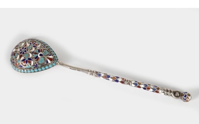 RUSSIAN SILVER AND CLOISONNE ENAMELLED SPOON